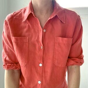 Vintage 90s Chico’s linen button up shirt, coral color